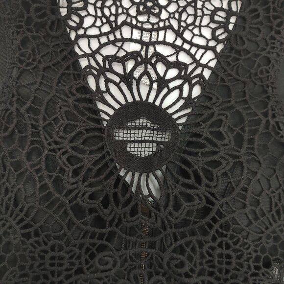 Harley Davidson Women's Black Studded Tassel Zipper Open Crochet Vest Large - Picture 13 of 13